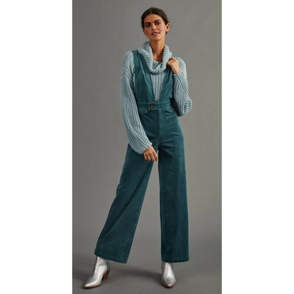 Anthropologie Pants - Anthropologie Pilcro Dark Green Corduroy Wide leg Jumpsuit US Size 27
